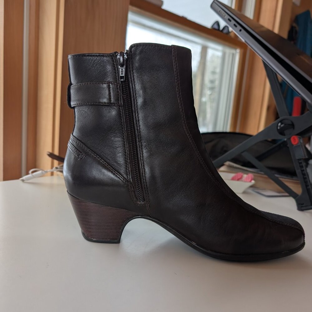 Y2K 2000s Vintage Square Toe Heeled Ankle Booties Buckle Zipper Leather Womens 9 - Picture 13 of 14